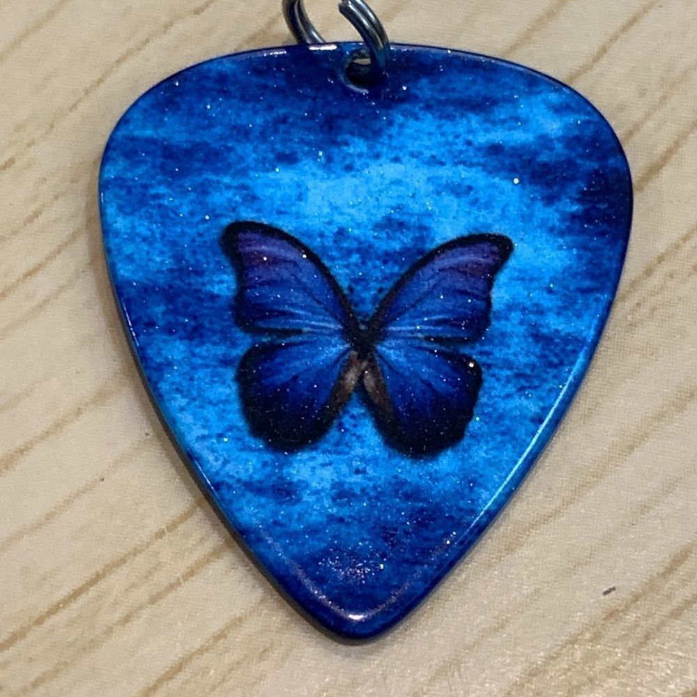 Unique Blue Butterfly Guitar Pick Pendant #guitar #butterfly